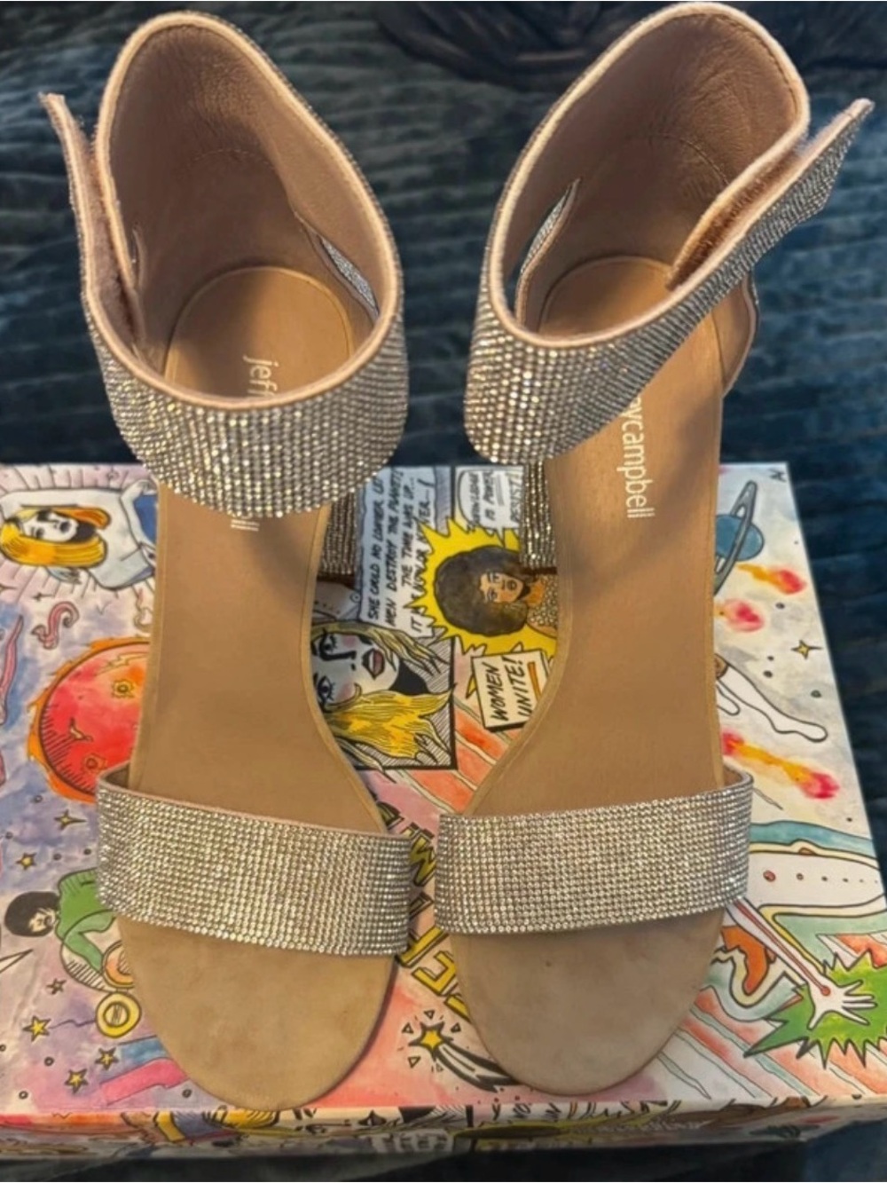 Jeffrey Campbell Nude Blush Crystal Ankle-Strap Heels